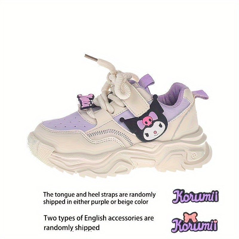 Girls' Pink and White Cartoon Sneakers with Easy-On Closure for Casual Outdoor Wear