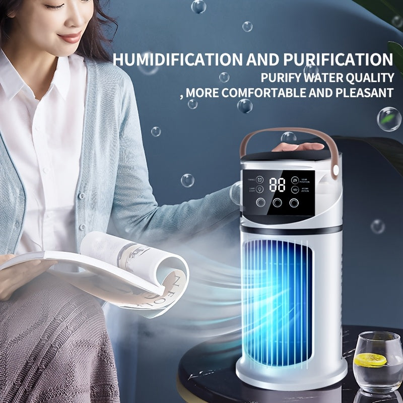 Portable USB Air Conditioner Humidifier Fan with Water Tank Colorful Lights and 9-Speed Settings