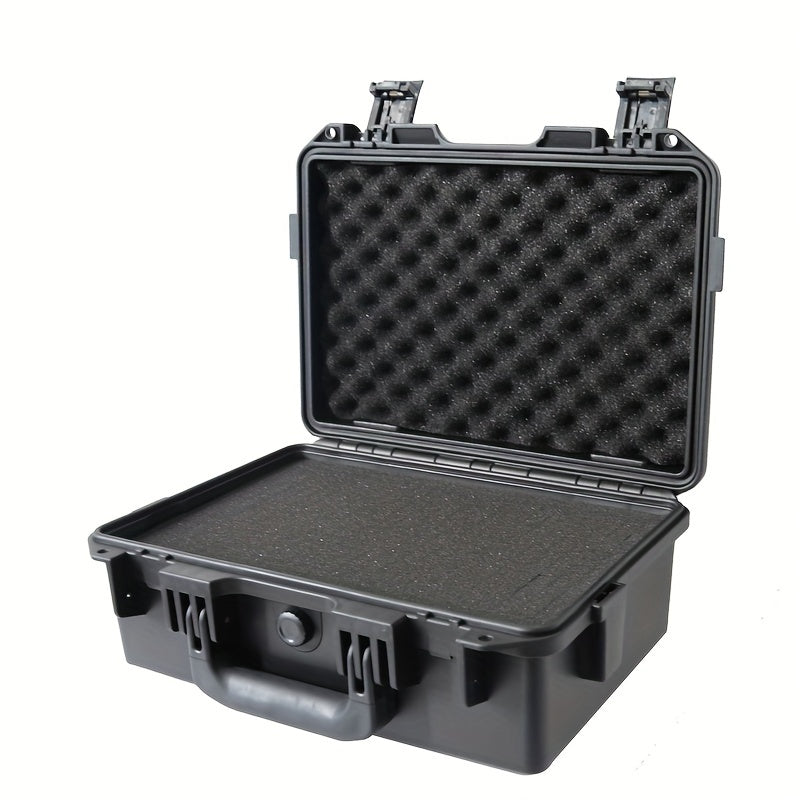 Asboblar, kameralar va vositalar uchun portativ plastik xavfsizlik himoya qutisi. Suv o'tkazmaydigan va zarbaga chidamli, shponka yostiqli.