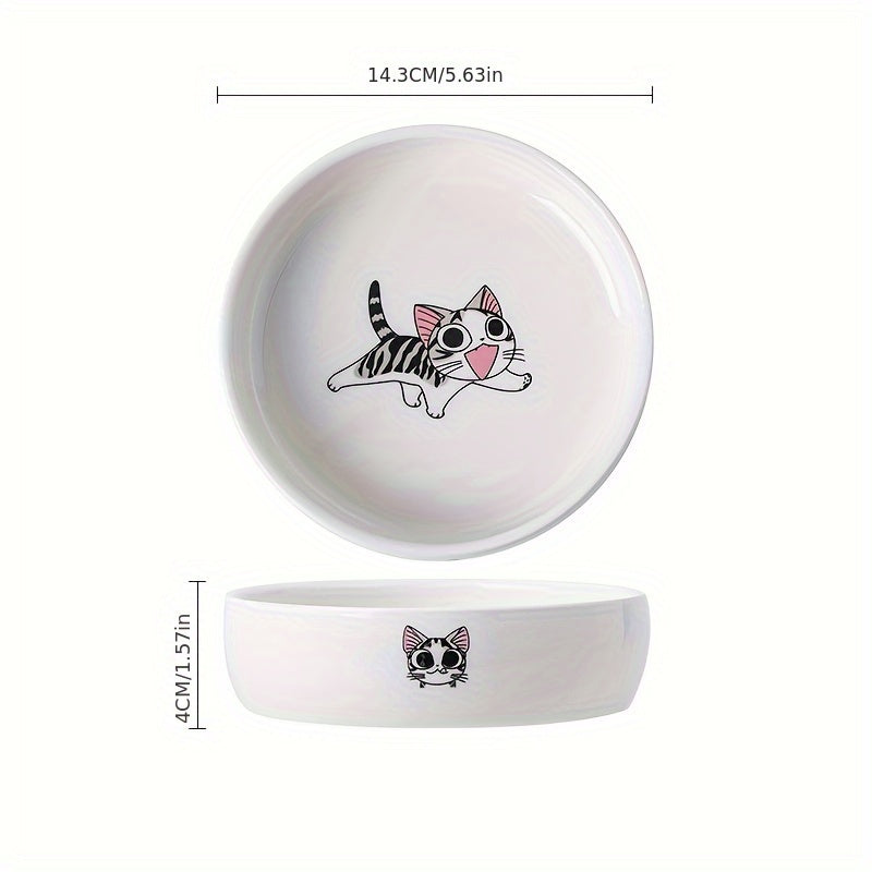 Keramika uy hayvonlari uchun tovoqlar, mushuklar va itlar uchun, sirpanmaydigan, multfilm mushuk tasviri bilan, bardoshli ovqat va suv idishi