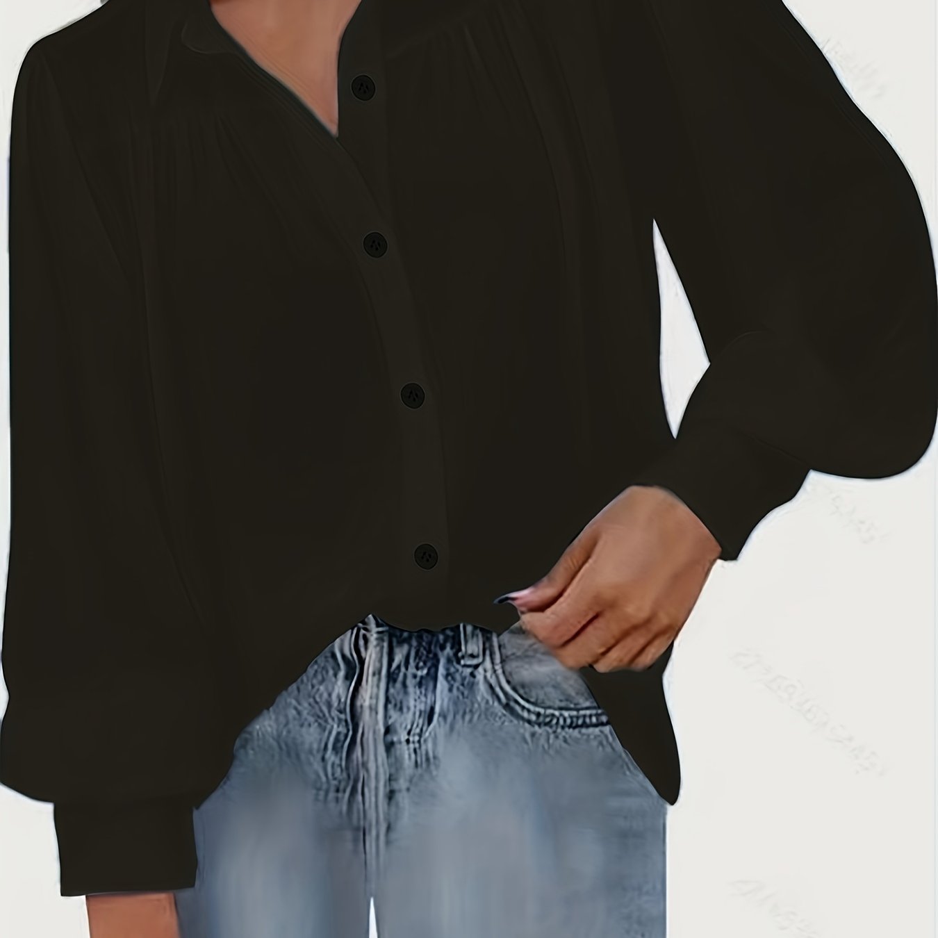 Women's Plus Size Long Sleeve Stretch Polyester Button-Up Shirt for Lounge and Outings