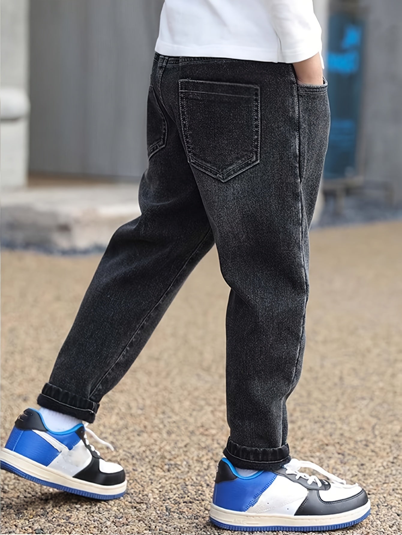 Детские джинсы из денима для детей черные серые длинные повседневные свободные с карманами