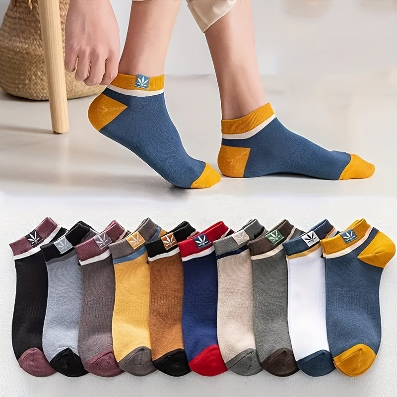Men's Color Block Liner Socks 10 Pairs Breathable Soft Anti-Odor Summer Casual