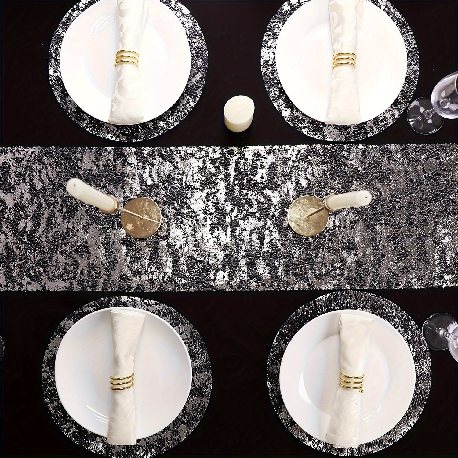 Juego de 12 posavasos dorados con diseño de cuadrícula de foil para proteger mesas