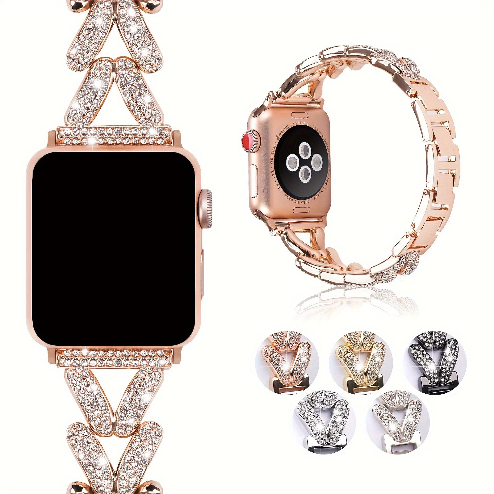 Women's Metal Floral Rhinestone Watch Bands for 38mm to 49mm Smartwatches