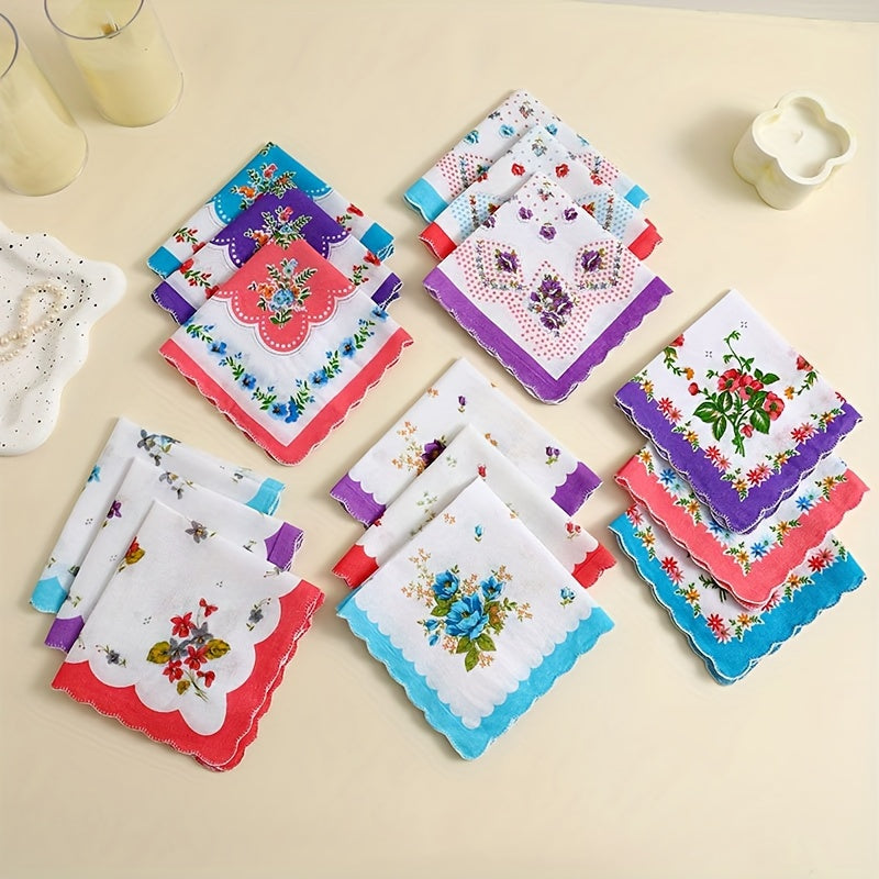 Women's Cotton Handkerchiefs 12 Pack Floral Print Lightweight for Wedding Outdoor Use