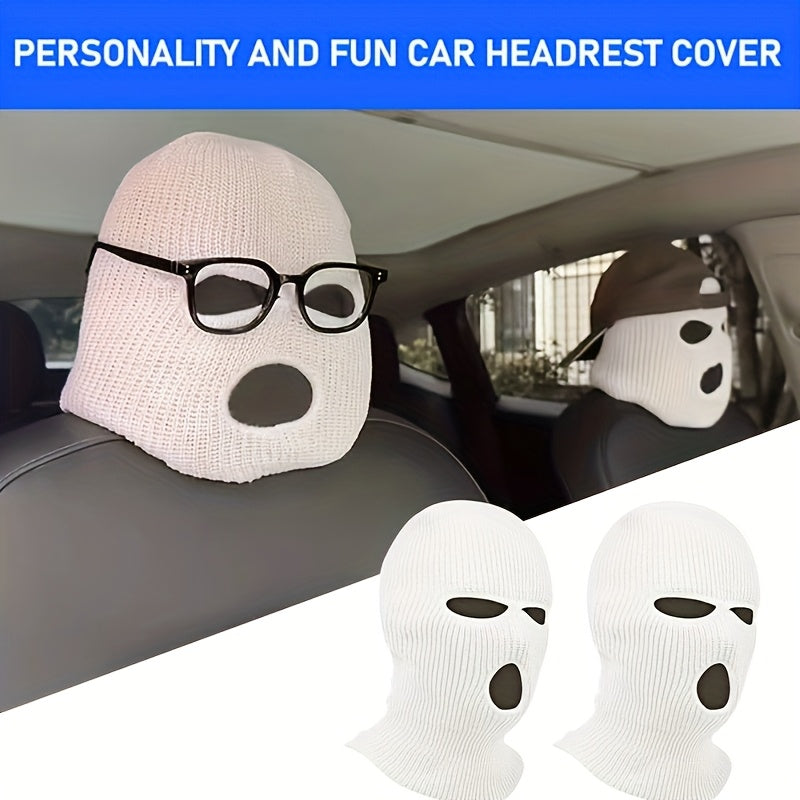 2PCS Polyester Car Headrest Covers Knitted Balaclava Style Full Face Mask