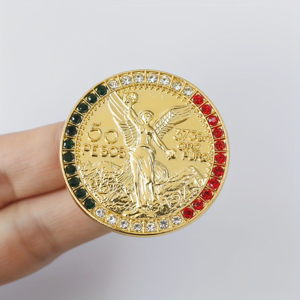 Erkaklar moda aksessuariysi Meksika 50 Peso xotira sikkasi shlyapa klipi rhinestone zink alloy