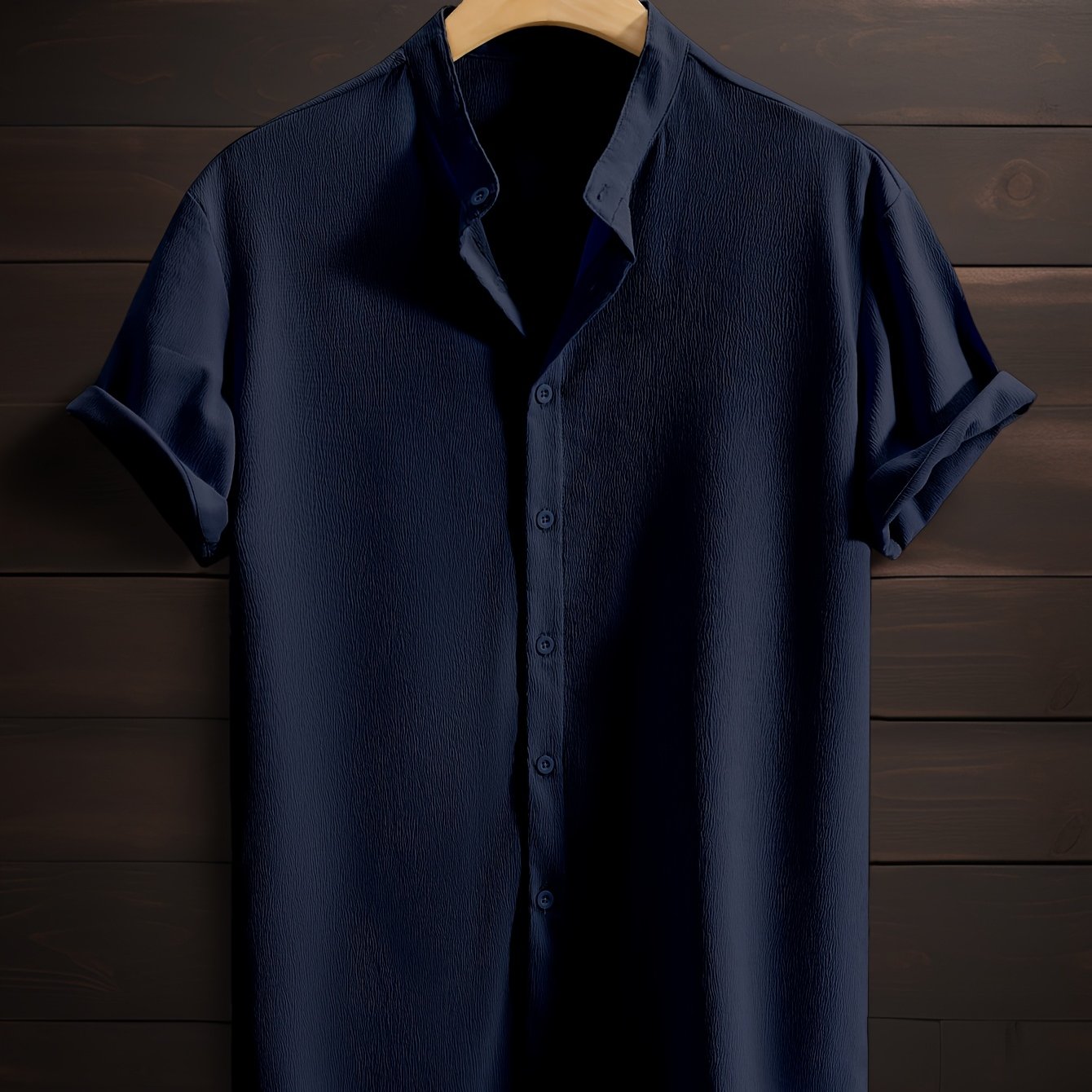 Men's Green Short-Sleeve Woven Cotton Casual Shirt for Summer