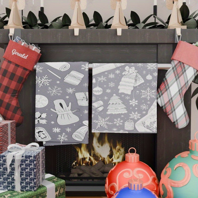 2 Pieces Christmas Kitchen Towels 18x26 Inch Snowflake Tea Towels Holiday Decor