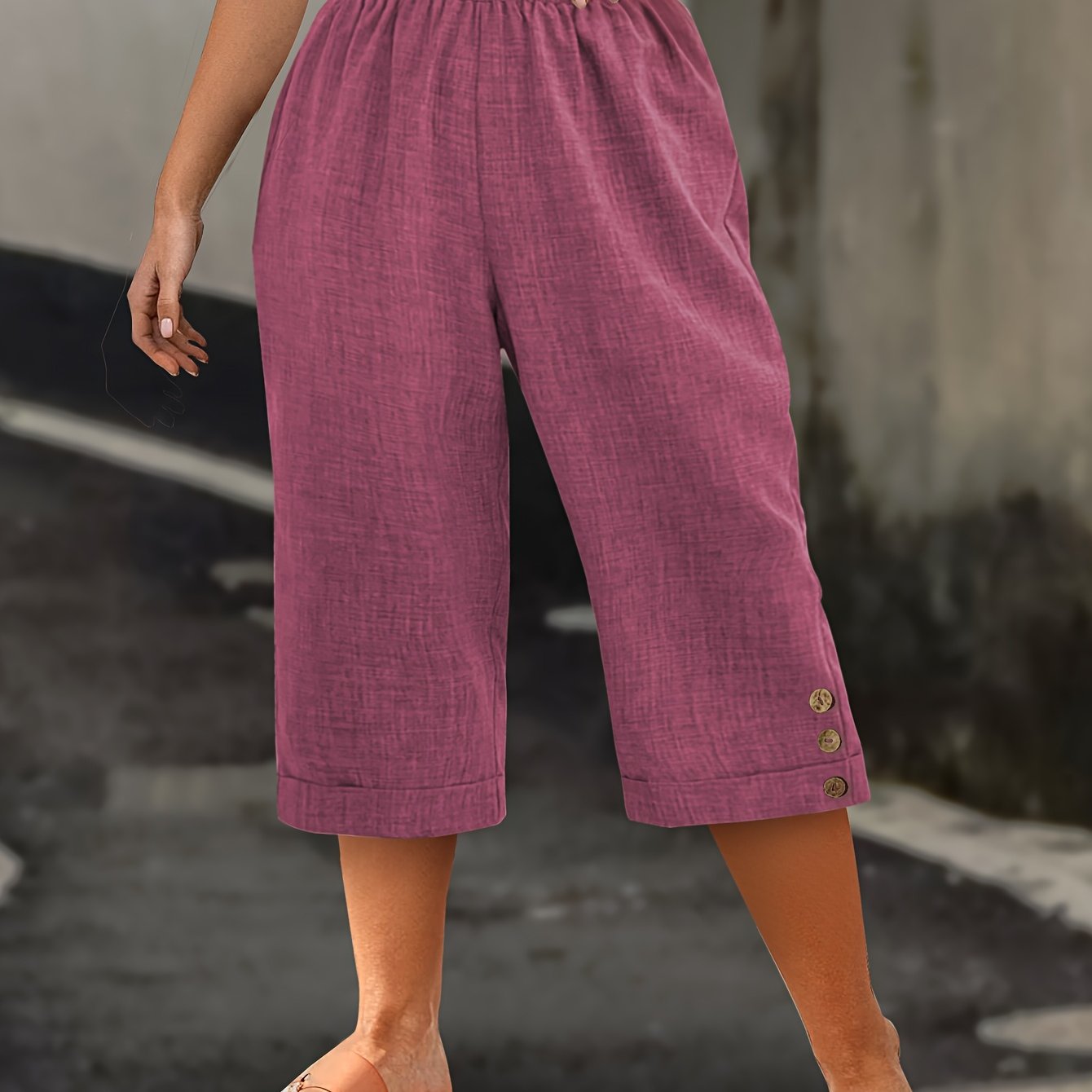 Women's Plus Size Beige Cropped Wide-Leg Pants High Waist Summer Casual Formal