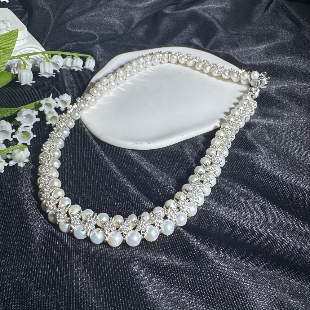 White Freshwater Pearl Necklace for Women Vintage Style Wedding Party Gift