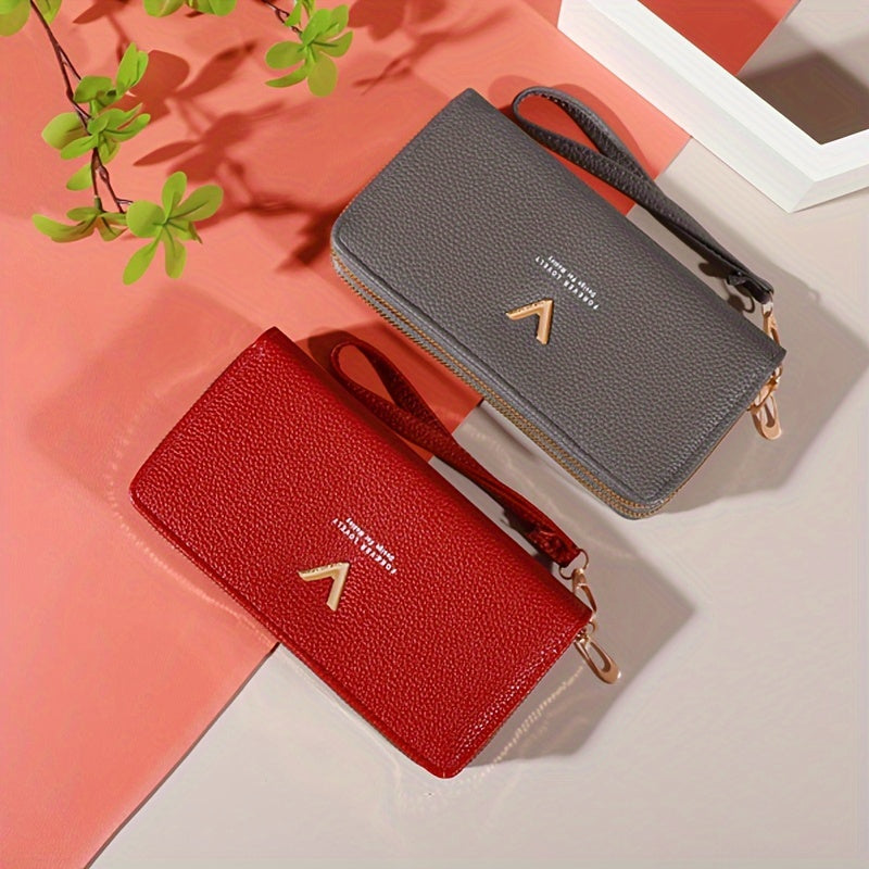 Стильный женский кошелек с двойной застежкой на молнии, множеством карманов и большой емкостью.