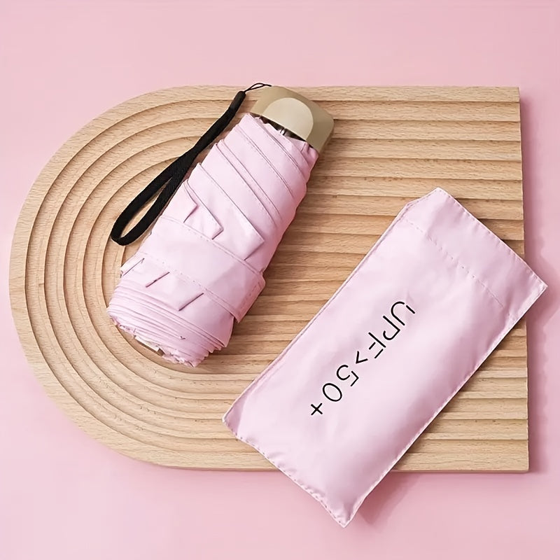 Mini Folding Umbrella UV Protection Windproof with Gold Handle Casual Basic Style