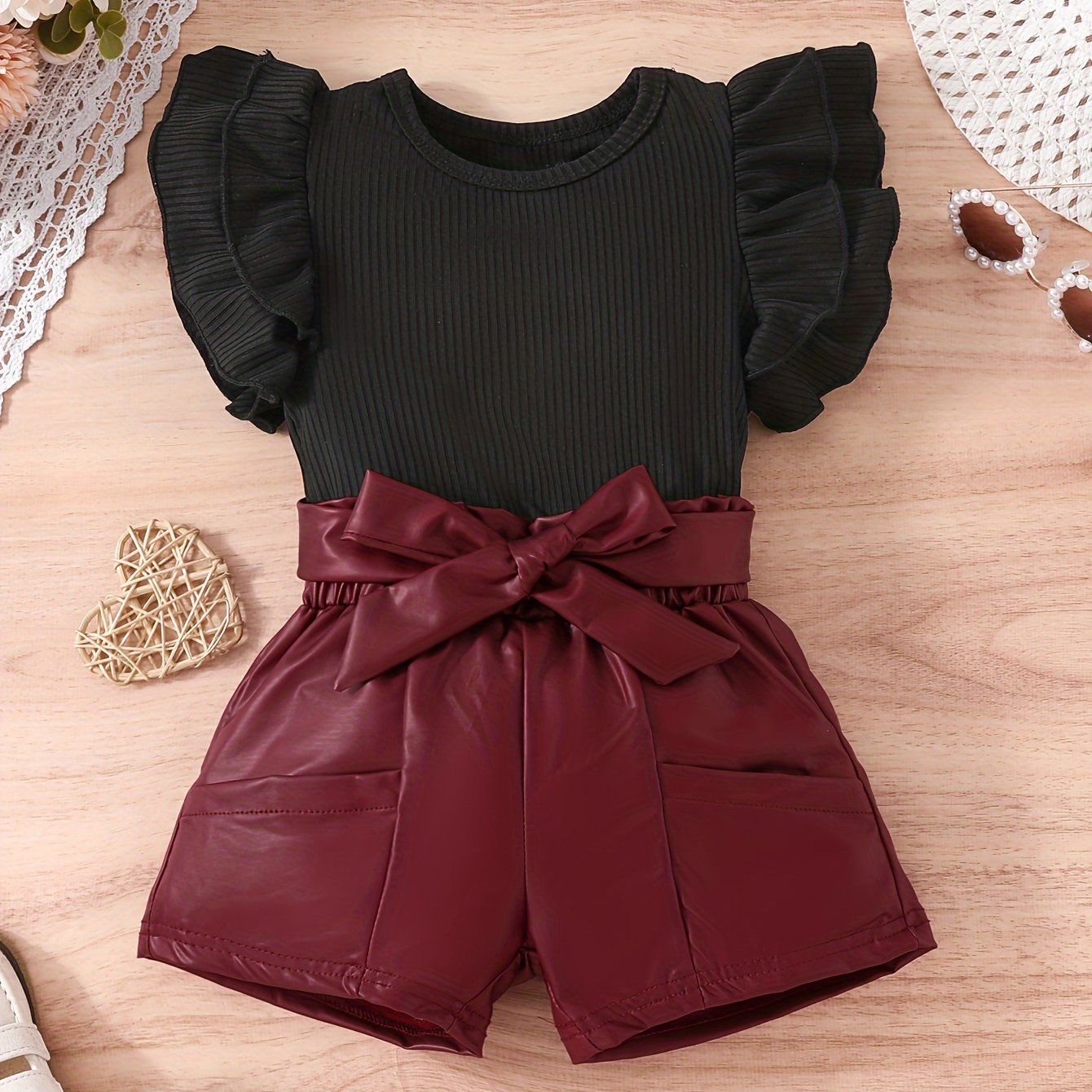 Baby Girl Ruffle Sleeve Top and Shorts Set Cotton Spring Summer 0-3 Years