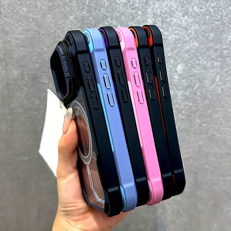 Transparent Shockproof Phone Case for iPhone with Magsafe and Camera Lens Stand