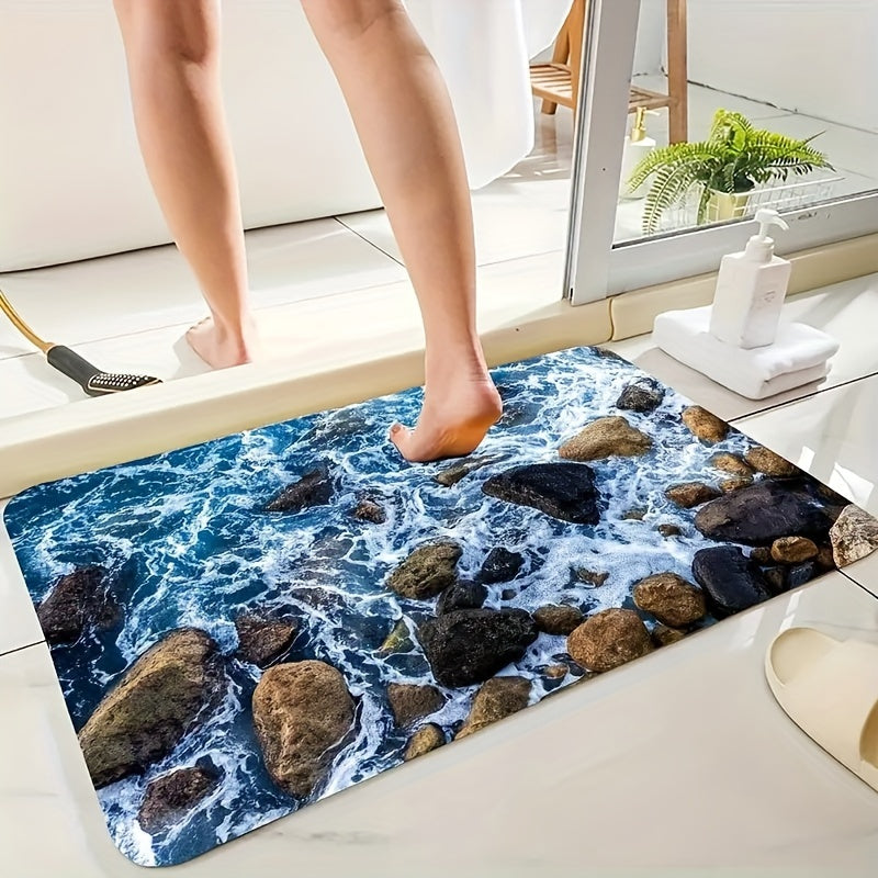 Seaside Stone Floor Mat Non-Slip Washable Entrance Living Room Kitchen Bathroom 1cm