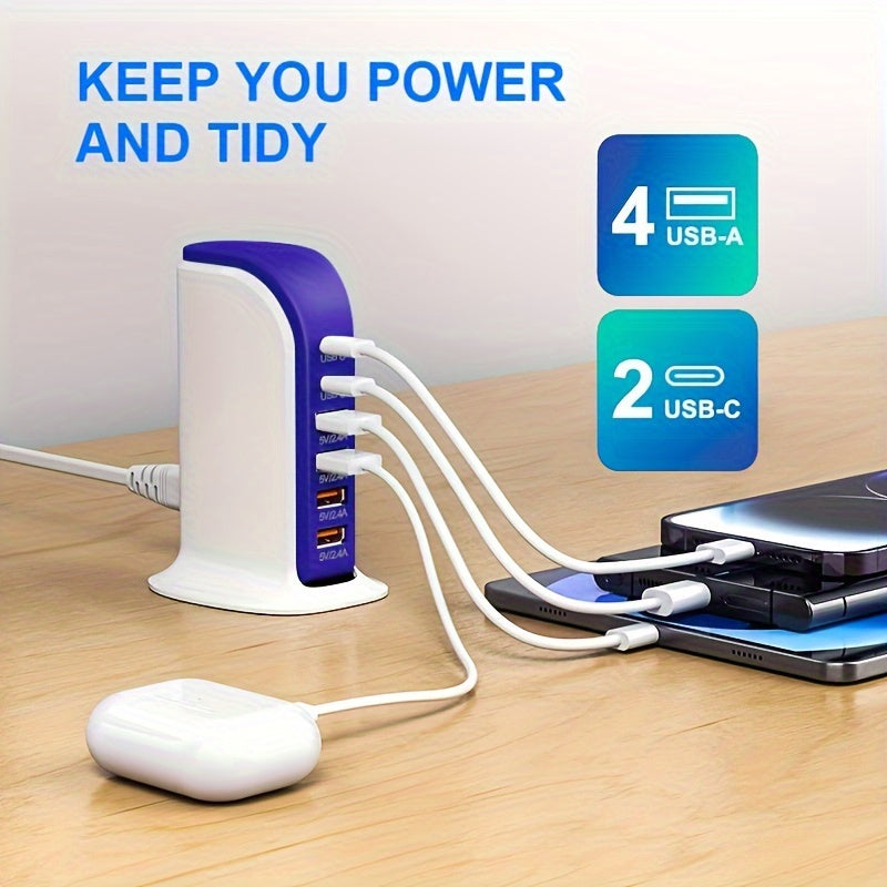 Multifunctional Power Strip with USB-A and Type-C Ports for Home Office Travel