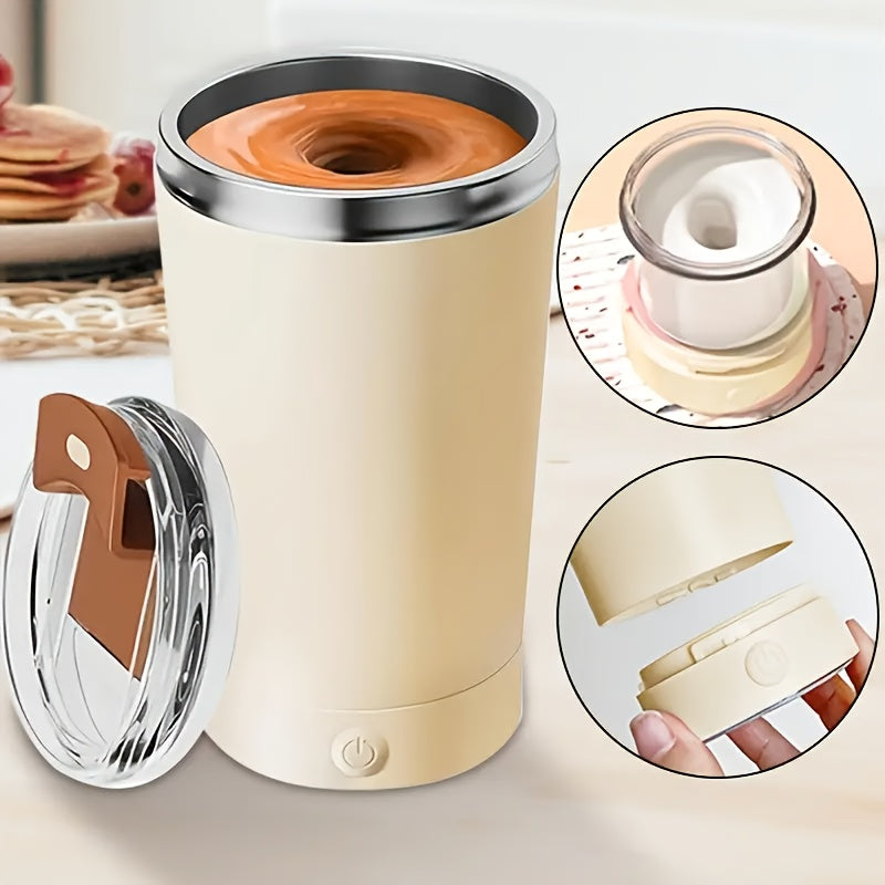 Taza auto-mezcladora de acero inoxidable de 13.5oz recargable con tapa