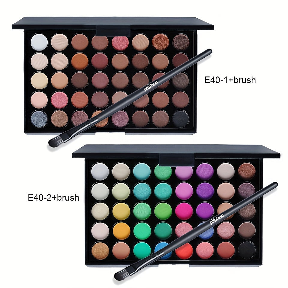 40-Color Eyeshadow Palette with Brush Shimmer Matte Earth Tones Pink Yellow Natural