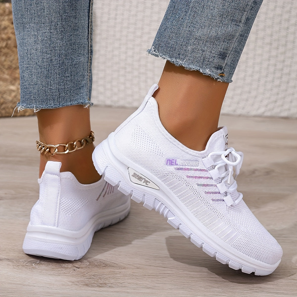 Women's White Plus Size Casual Sneakers Breathable Fabric Comfort Lace-Up