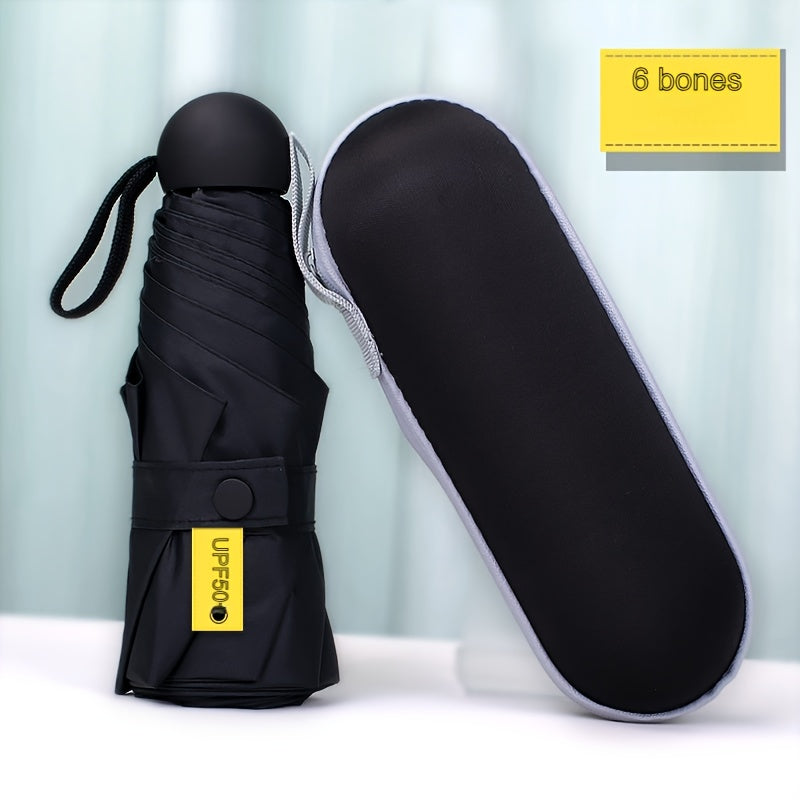 6-Rib Foldable Waterproof Pongee Umbrella with Plastic Handle and Storage Box