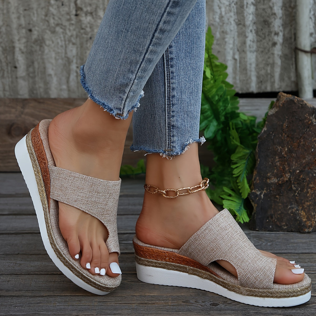 Women's Wedge Sandals Open Toe Slip-On Summer Outdoor Slides