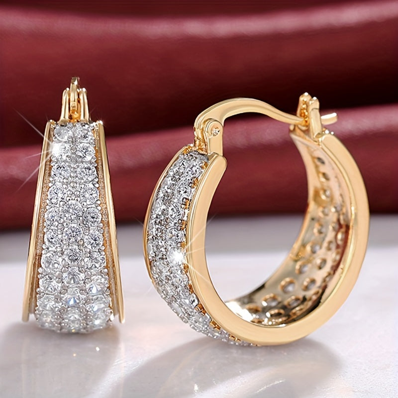 Vintage Copper Hoop Earrings with Zirconia Inlay for Women Parties
