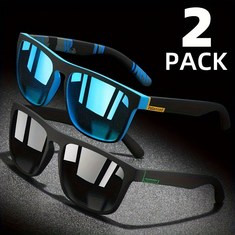 Square Polarized Sunglasses for Men and Women 2-Pack Plastic Frame Outdoor Travel