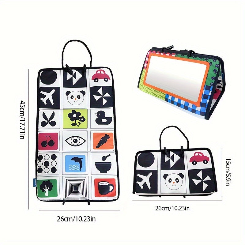 Black and White High Contrast Tummy Time Book for Babies Sensory Educational Floor Mat