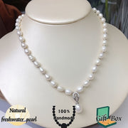 Freshwater Pearl Necklace Elegant Simple Chic Jewelry for Women with Gift Box
