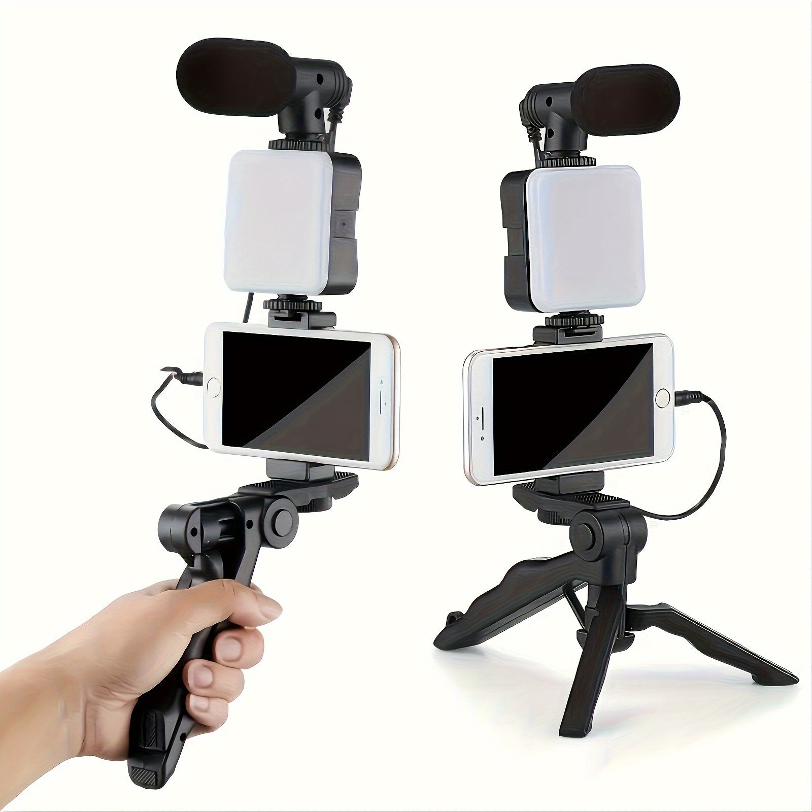 Smartfon video to'plami, gimbal, LED chiroq, tripod o'rnatish va selfilar, vloglar va fotosuratlar uchun mikrofon bilan.