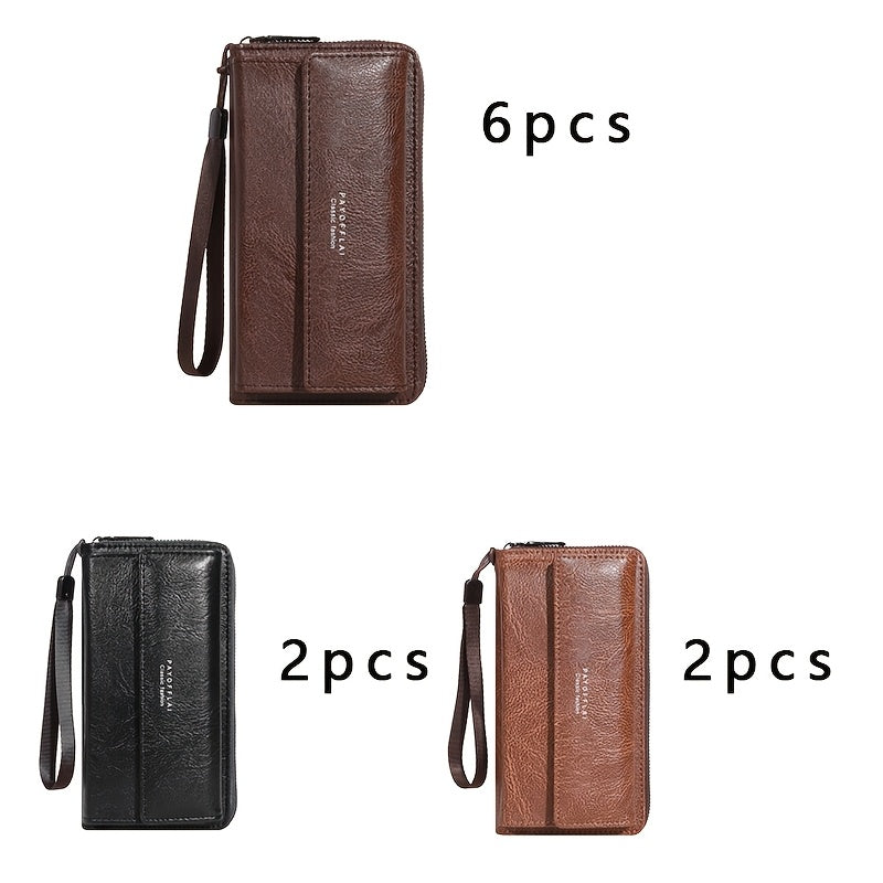 Men's Business Wallet Faux Leather Brown Slim Card Holder with Coin Pocket