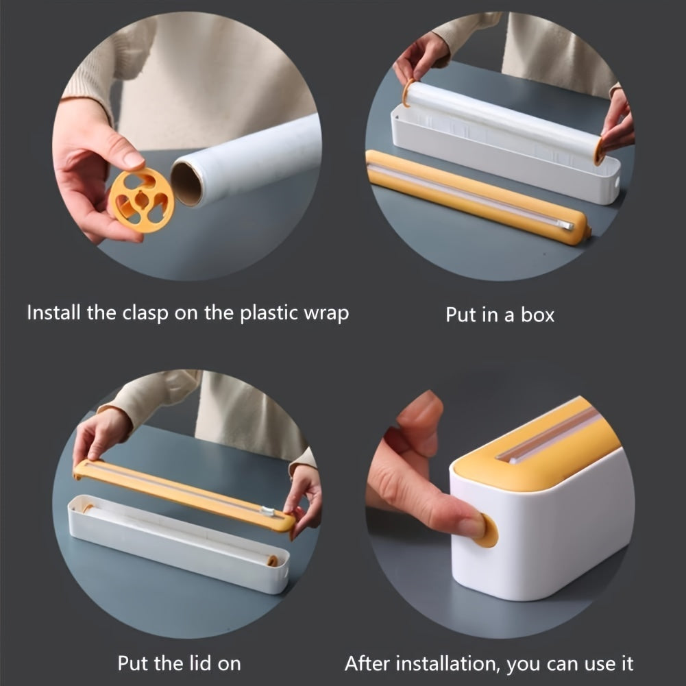 Refillable 2-in-1 Kitchen Wrap Dispenser with Cutter for Plastic and Foil