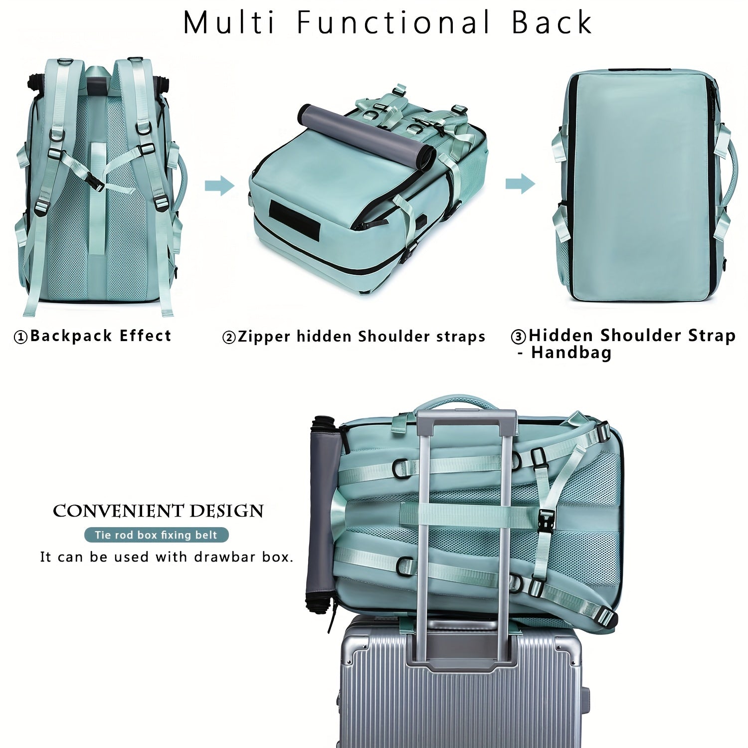 Waterproof Backpack with USB Port Trolley Sleeve Shoe Grid for Outdoor Hiking and Travel