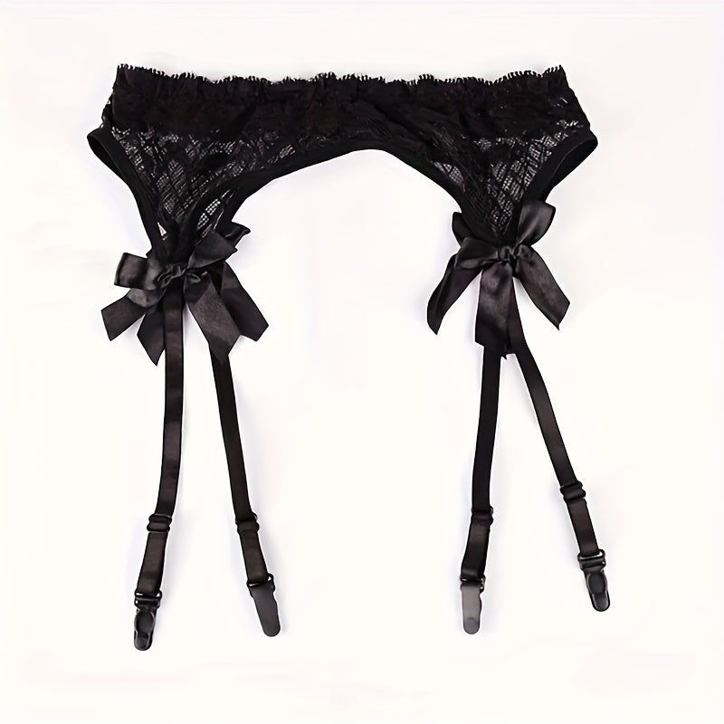 Lace Garter Belts with Clips Mesh Suspenders for Thigh-High Stockings Solid Colors