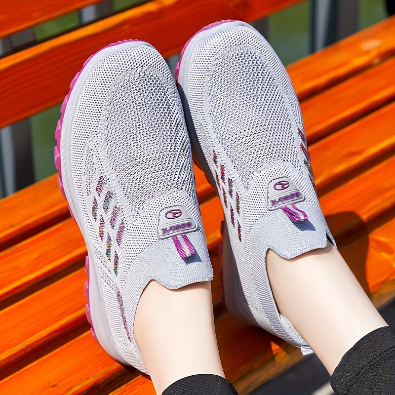 Women's Knit Casual Sneakers Breathable Mesh Slip-On Walking Shoes