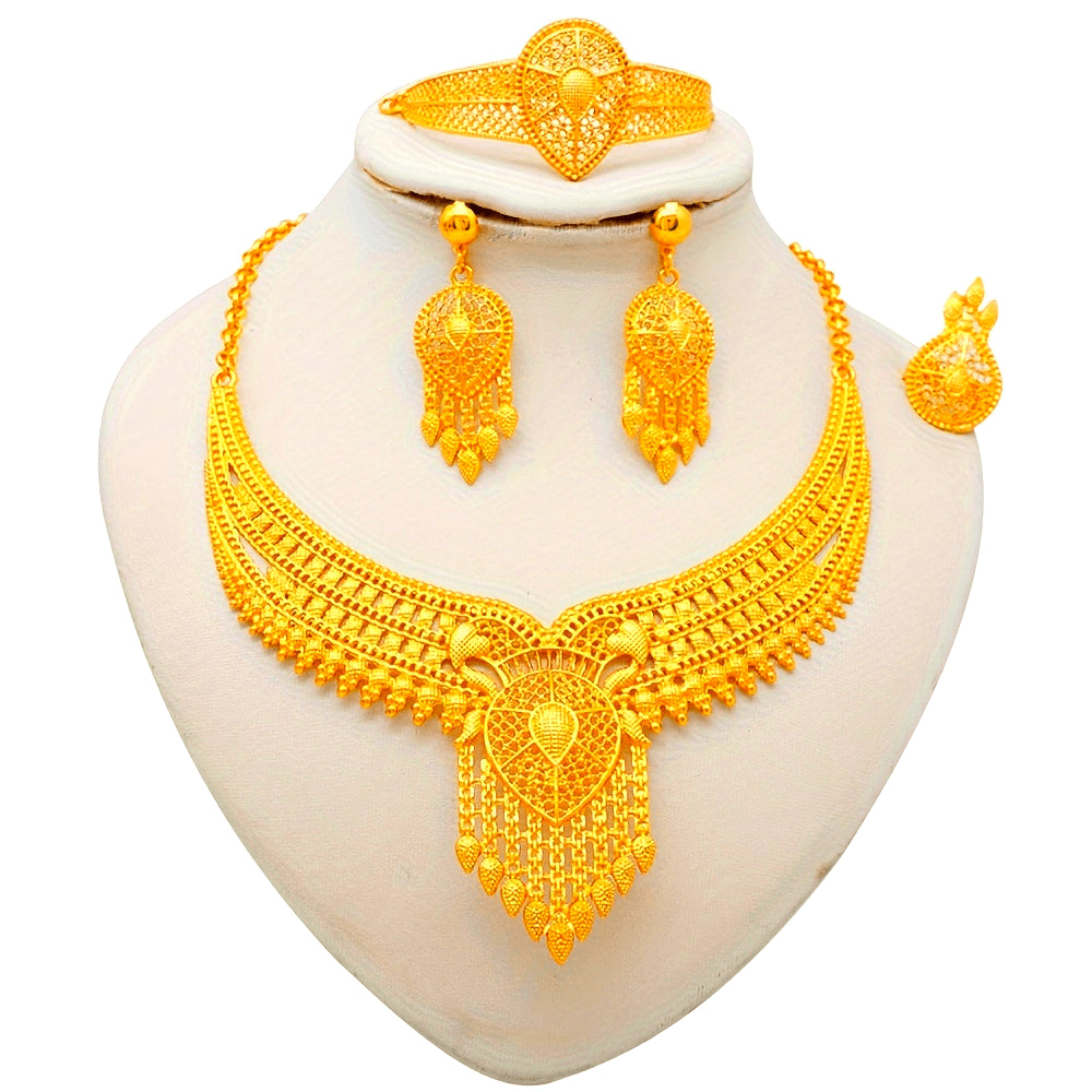 Copper Gold Bridal Jewelry Set with Tassel Earrings Necklace Ring Bracelet