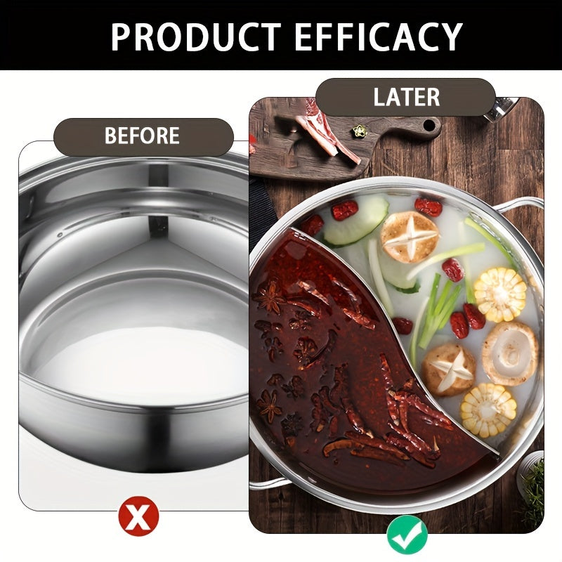Induction-Compatible 28cm Stainless Steel Divider Cookware Dual Flavor Shabu Shabu Pot