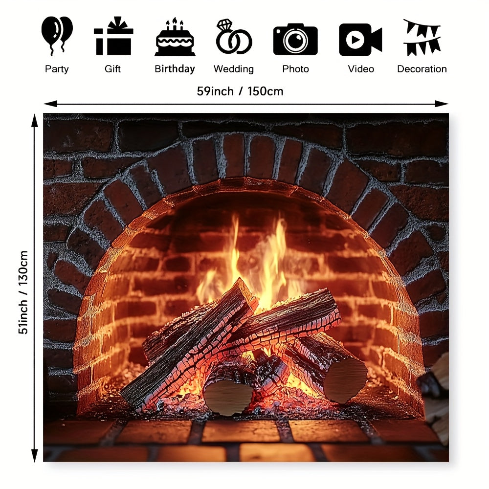 Winter Scene Fireplace Backdrop Polyester for Birthdays and Parties