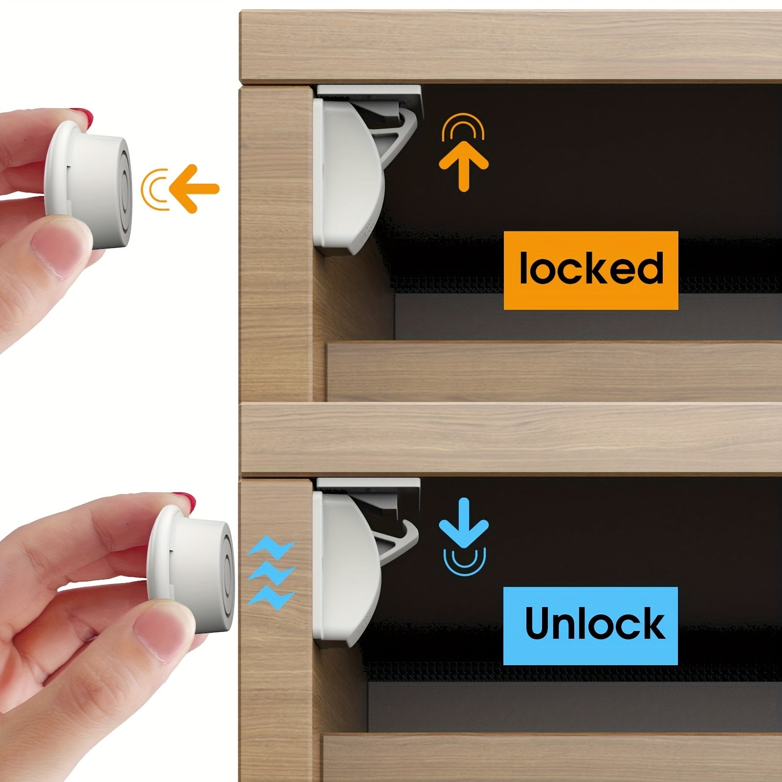 Set of 4 Babyproof Magnetic Cabinet Locks for Child Safety with Adhesive Installation