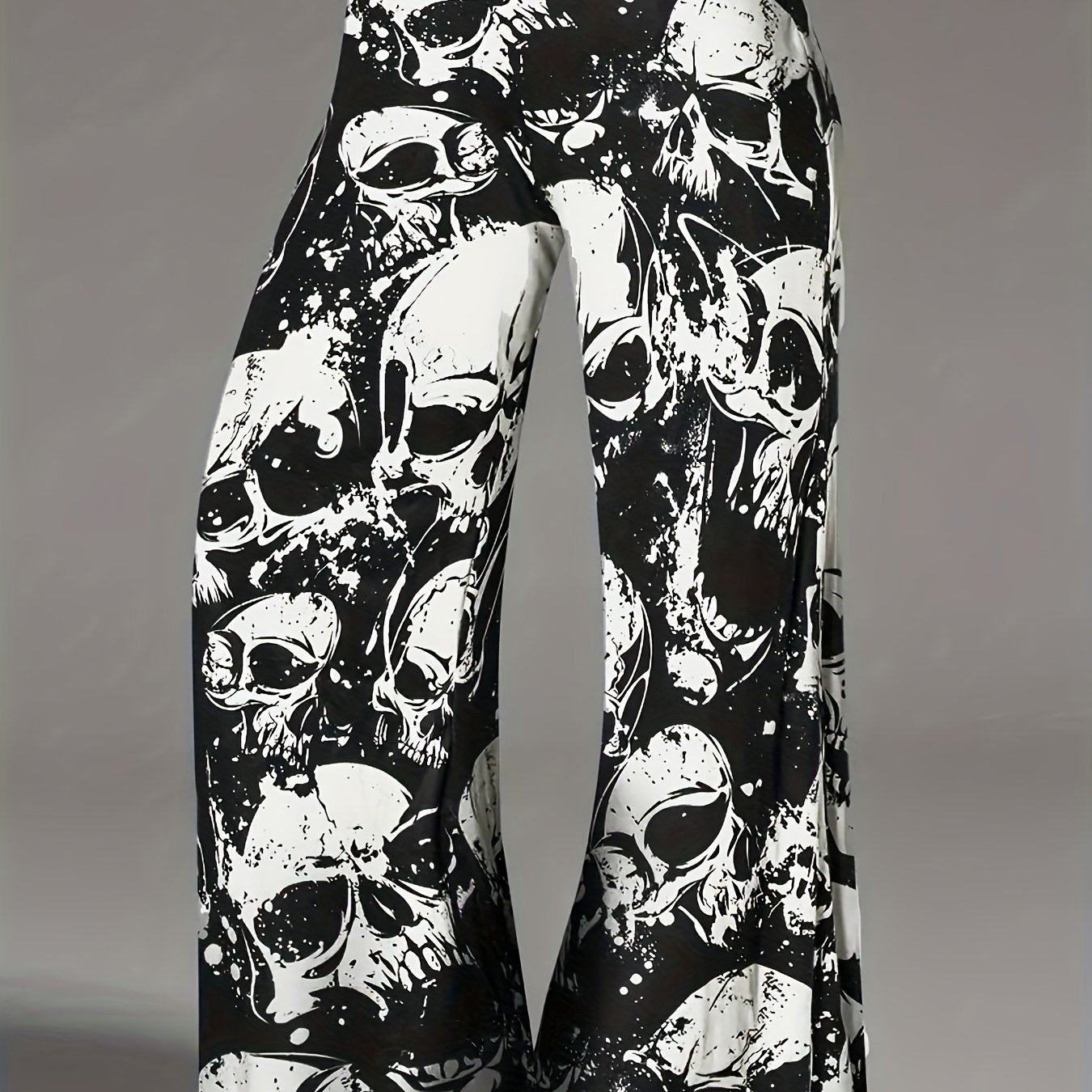 Plus Size Women's Skull Print Wide Leg Pants Casual Black White All-Season