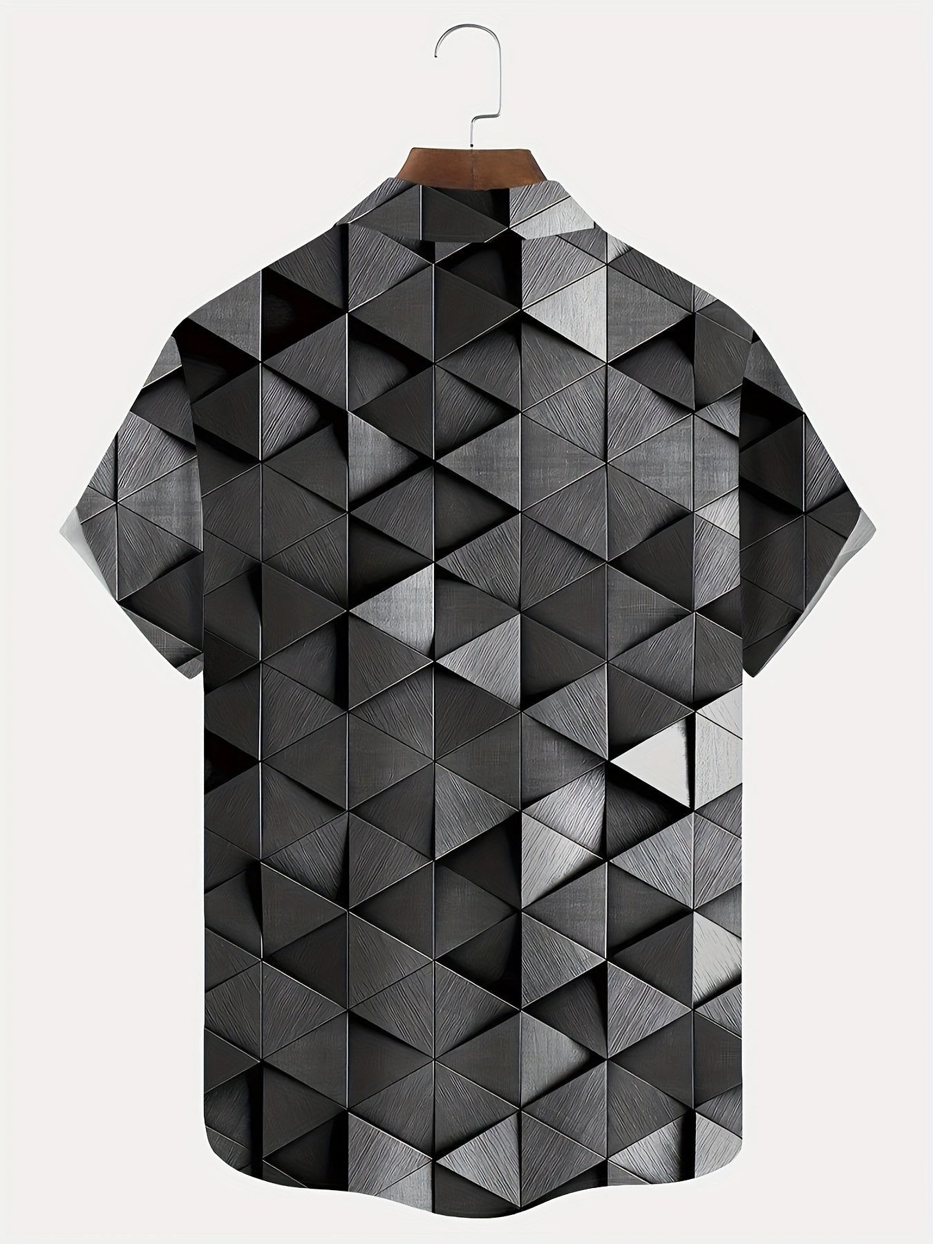 Plus Size Men's Summer Geometric Pattern Woven Short Sleeve Shirt