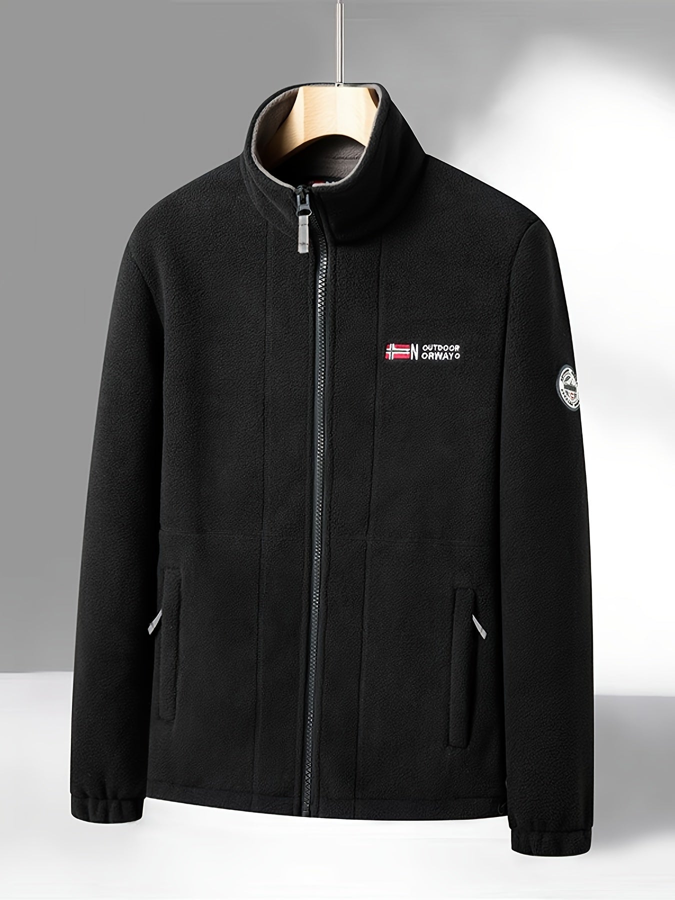 Men's Fleece Zipper Jacket for Autumn Winter Outdoor Casual Solid Polyester