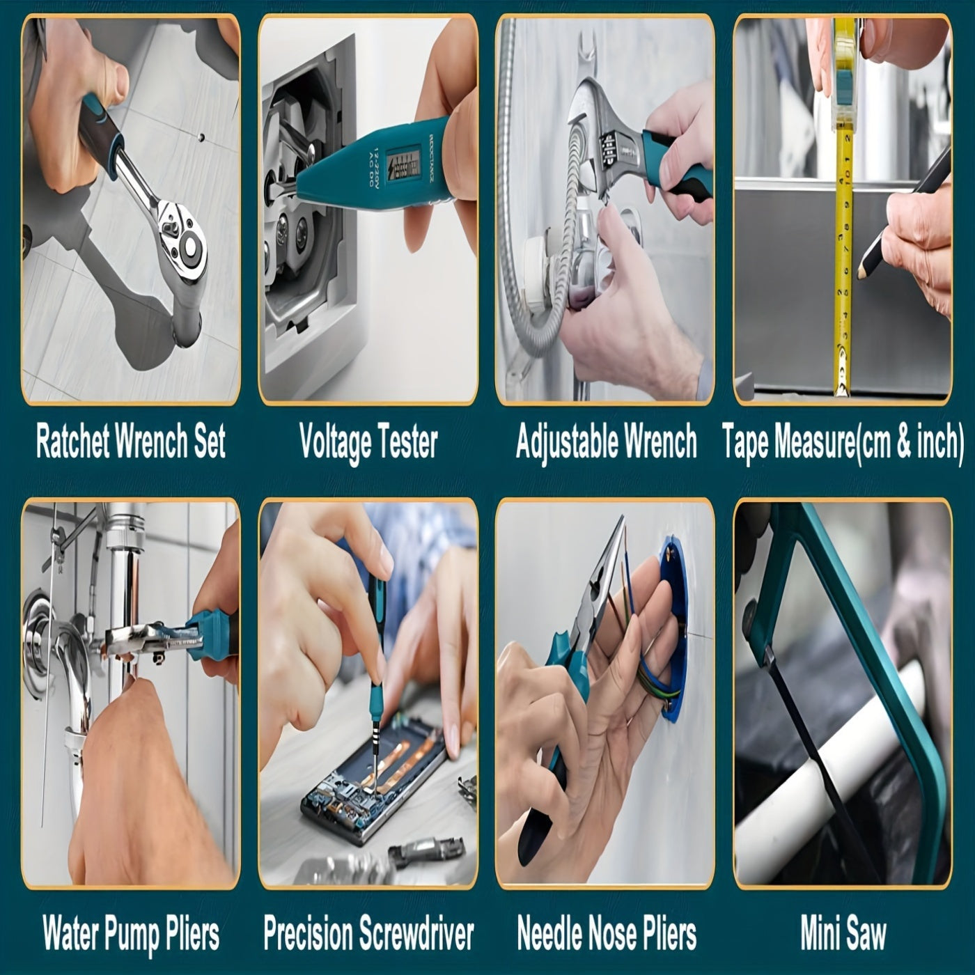 Kit de herramientas para el hogar de 379 piezas con herramientas de aleación azul y estuche de almacenamiento portátil