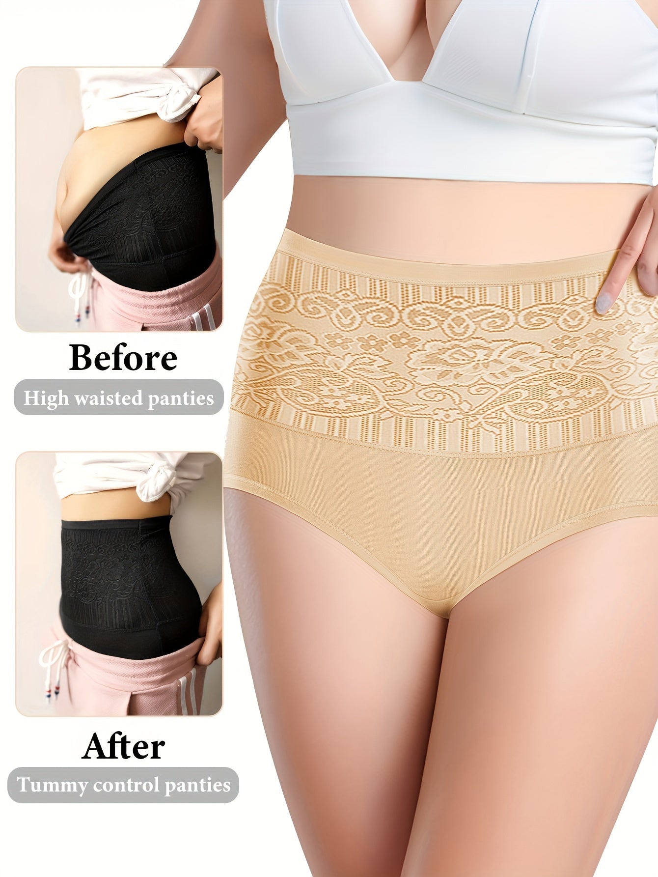 Plus Size High Waist Tummy Control Floral Panties Set 4 Pack