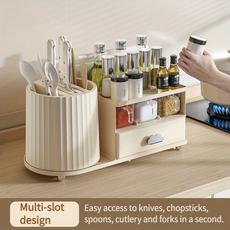 Multi-Functional Knife and Utensil Organizer Rack with Rotating Design