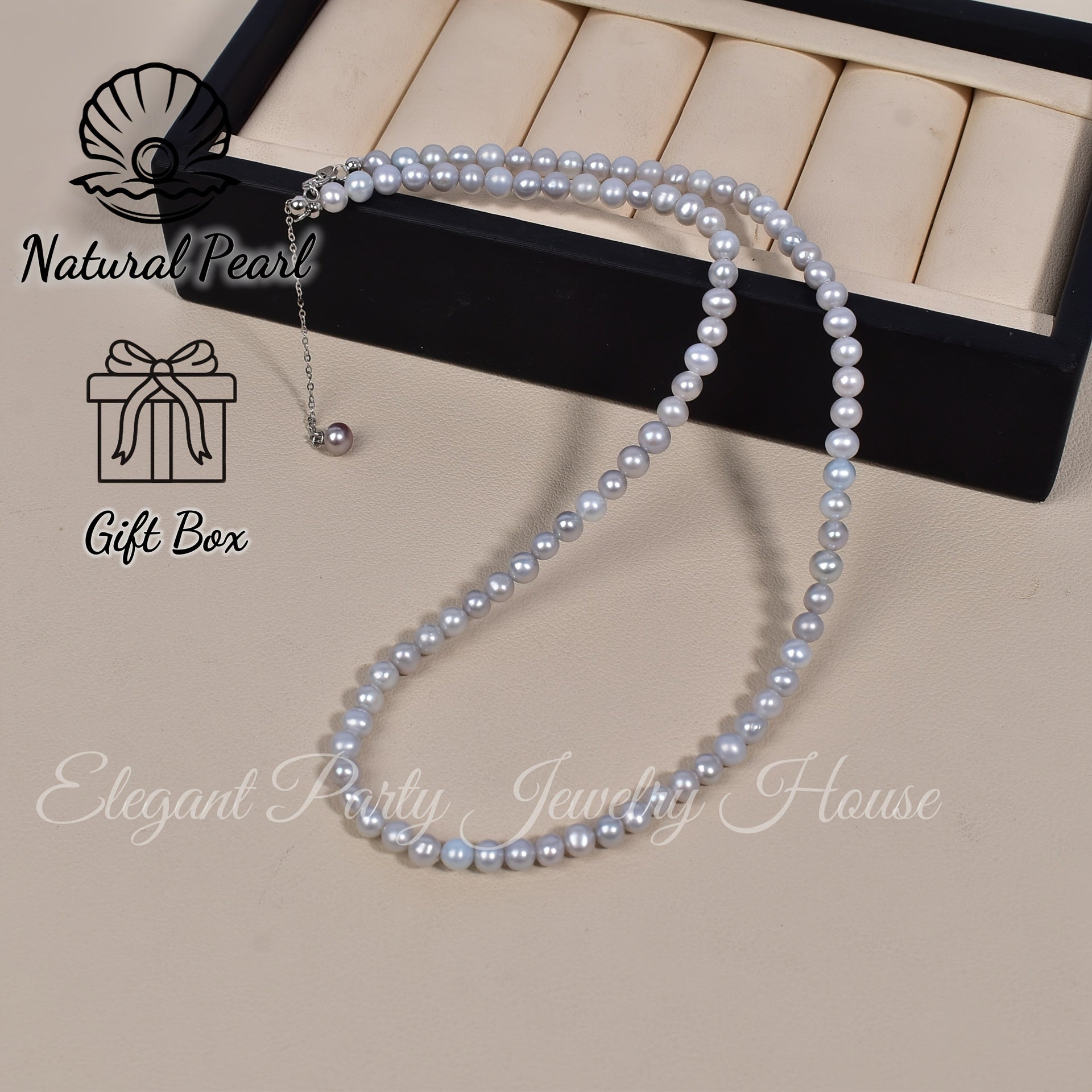 Gray Freshwater Pearl Necklace with Sterling Silver Clasp for Women