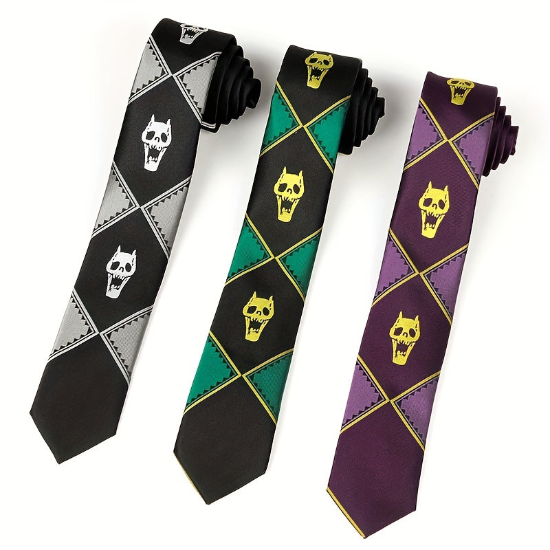 Anime JoJo Skull Head Necktie Purple Black Green Gift for Men