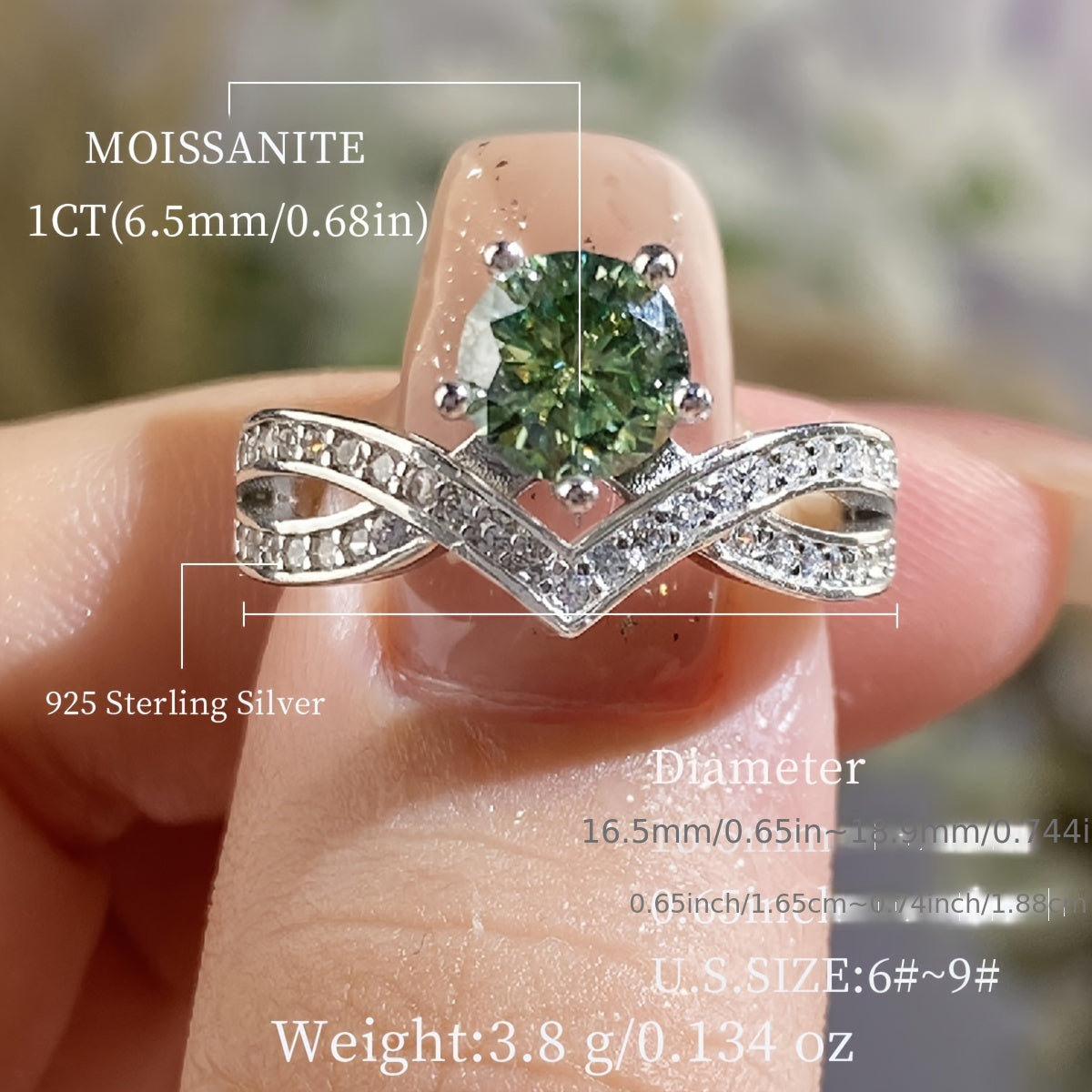 Bague de fiançailles en moissanite coloré de 1 carat pour femmes en argent sterling hypoallergénique